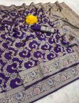NEW ARRIVAL BANARASI SILK FLOWERS AND MINA WITH ZARI WEAVING BORDER WORK SAREE WITH UNSTITCHED BLOUSE PURPLE