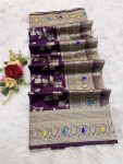 5NEW ARRIVAL BANARASI SILK FLOWERS AND MINA WITH ZARI WEAVING BORDER WORK SAREE WITH UNSTITCHED BLOUSE FESTIVE WEAR WHOLESALE PRICE ETHNIC GARMENT (8)
