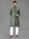 NEW ARRIVAL COTTON MATCHING VAL-MOTI BUTTA WORK MEN'S KURTA PAYJAMA GREEN