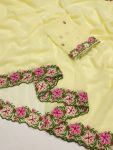 NEW ARRIVAL GEORGETTE MULTI THREAD EMBROIDERY WORK SAREE WITH UNSTITCHED BLOUSE LEMON