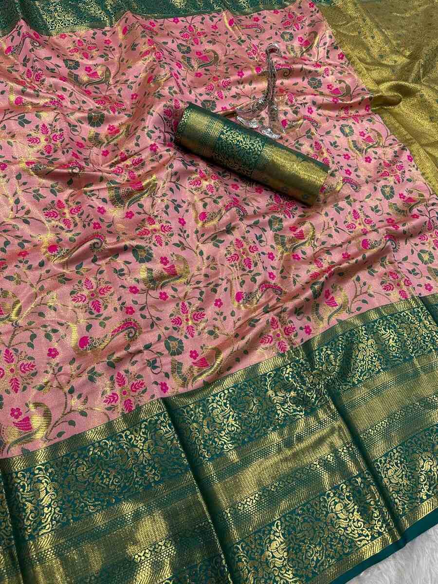 5NEW ARRIVAL KANJIVARAM SILK GOLD ZARI RICH WEAVING WORK SAREE WITH UNSTITCHED BLOUSE FESTIVE WEAR WHOLESALE PRICE ETHNIC GARMENT (17)