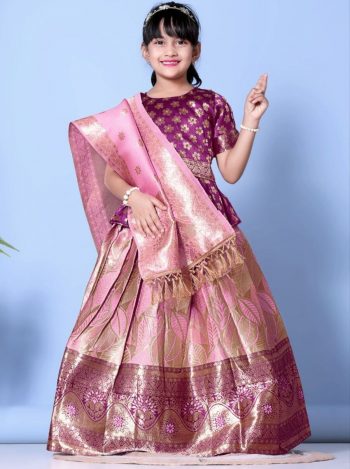 ATTRACTIVE JACQUARD WEAVING DESIGN WORK LEHENGA CHOLI WITH DUPATTA PINK
