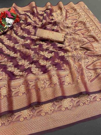 BOLLYWOOD ORGANZA DESIGNER BORDER WORK SAREE WITH UNSTITCHED BLOUSE WINE