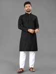 NEW ARRIVAL COTTON MATCHING VAL-MOTI BUTTA WORK MEN'S KURTA PAYJAMA BLACK