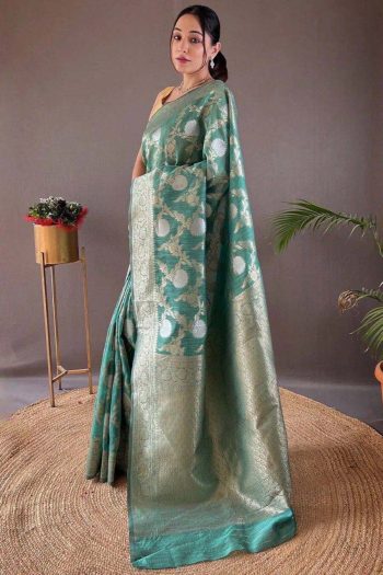 NEW ARRIVAL LINEN SLUB WEAVING WORK SAREE WITH UNSTITCHED BLOUSE RAMA