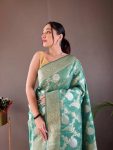 6NEW ARRIVAL LINEN SLUB WEAVING WORK SAREE WITH UNSTITCHED BLOUSE FESTIVE WEAR WHOLESALE PRICE ETHNIC GARMENT (20)