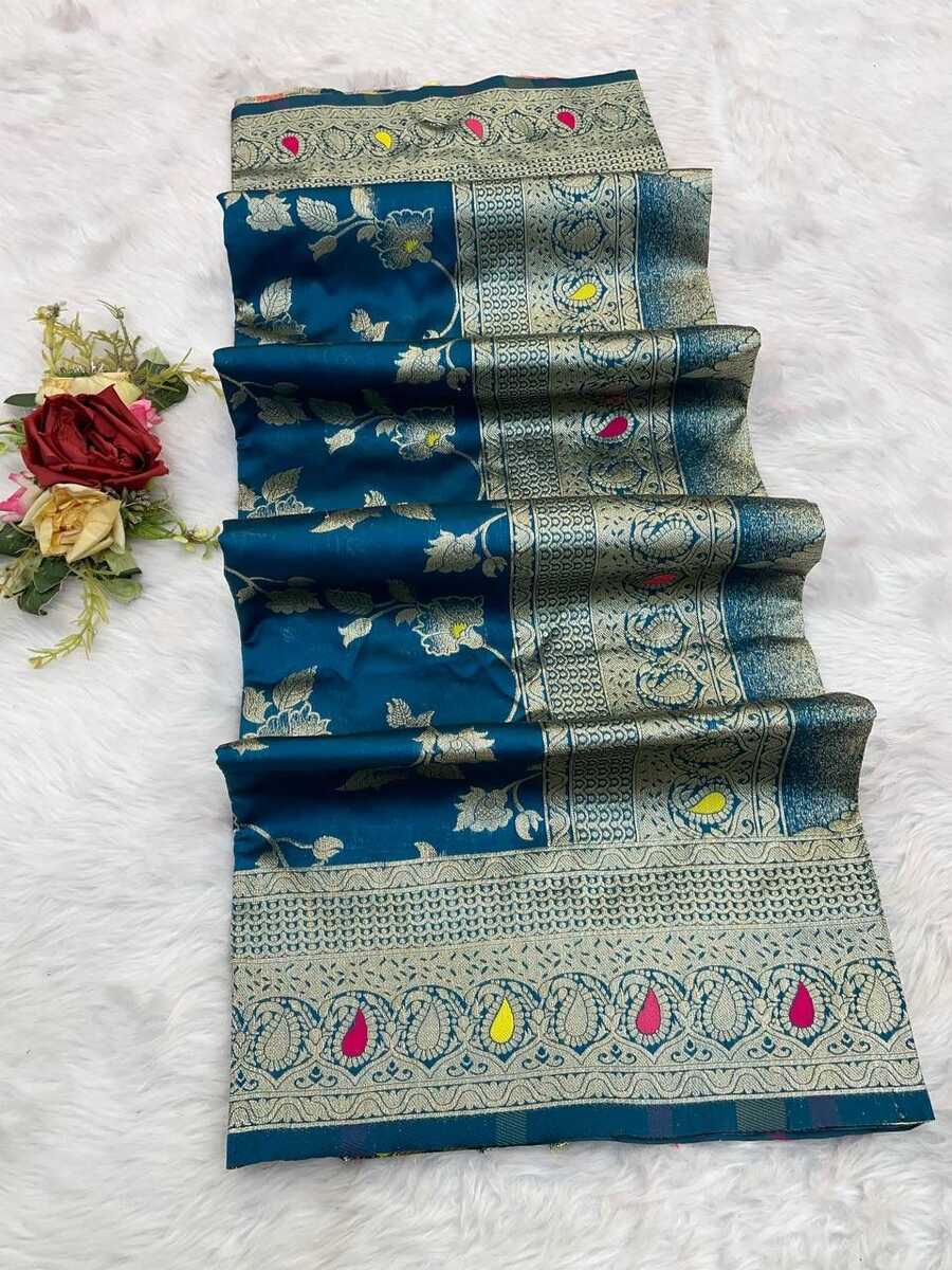7NEW ARRIVAL BANARASI SILK FLOWERS AND MINA WITH ZARI WEAVING BORDER WORK SAREE WITH UNSTITCHED BLOUSE FESTIVE WEAR WHOLESALE PRICE ETHNIC GARMENT (17)