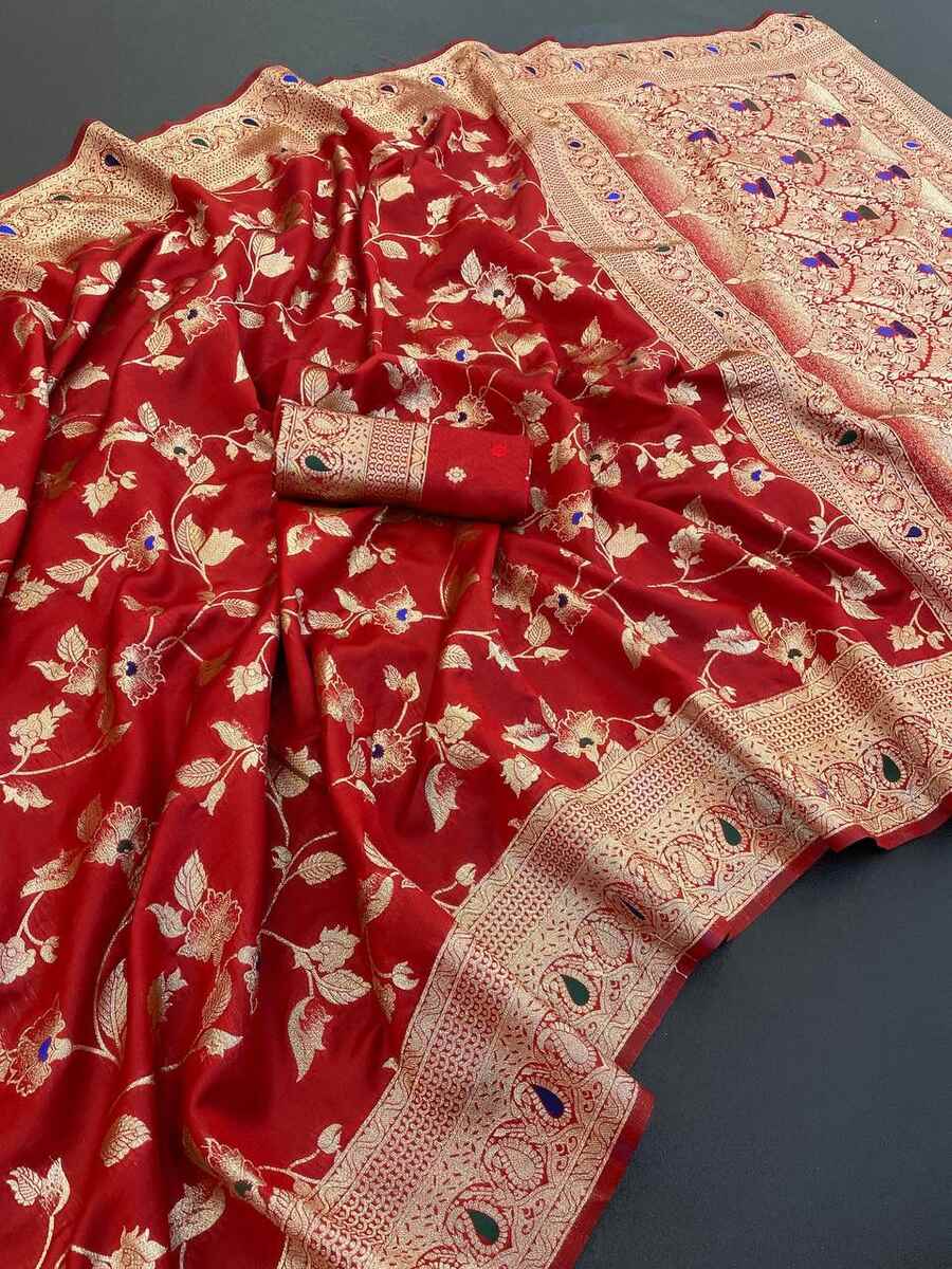 7NEW ARRIVAL BANARASI SILK FLOWERS AND MINA WITH ZARI WEAVING BORDER WORK SAREE WITH UNSTITCHED BLOUSE FESTIVE WEAR WHOLESALE PRICE ETHNIC GARMENT (5)