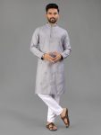NEW ARRIVAL COTTON MATCHING VAL-MOTI BUTTA WORK MEN'S KURTA PAYJAMA GREY