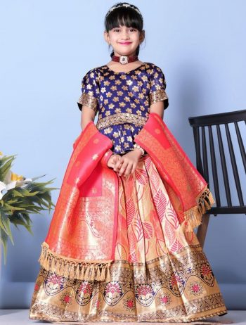 ATTRACTIVE JACQUARD WEAVING DESIGN WORK LEHENGA CHOLI WITH DUPATTA PEACH