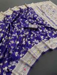 NEW ARRIVAL BANARASI SILK FLOWERS AND MINA WITH ZARI WEAVING BORDER WORK SAREE WITH UNSTITCHED BLOUSE PURPLE
