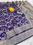 NEW ARRIVAL BANARASI SILK FLOWERS AND MINA WITH ZARI WEAVING BORDER WORK SAREE WITH UNSTITCHED BLOUSE PURPLE