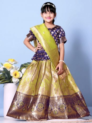 ATTRACTIVE JACQUARD WEAVING DESIGN WORK LEHENGA CHOLI WITH DUPATTA MEHENDI