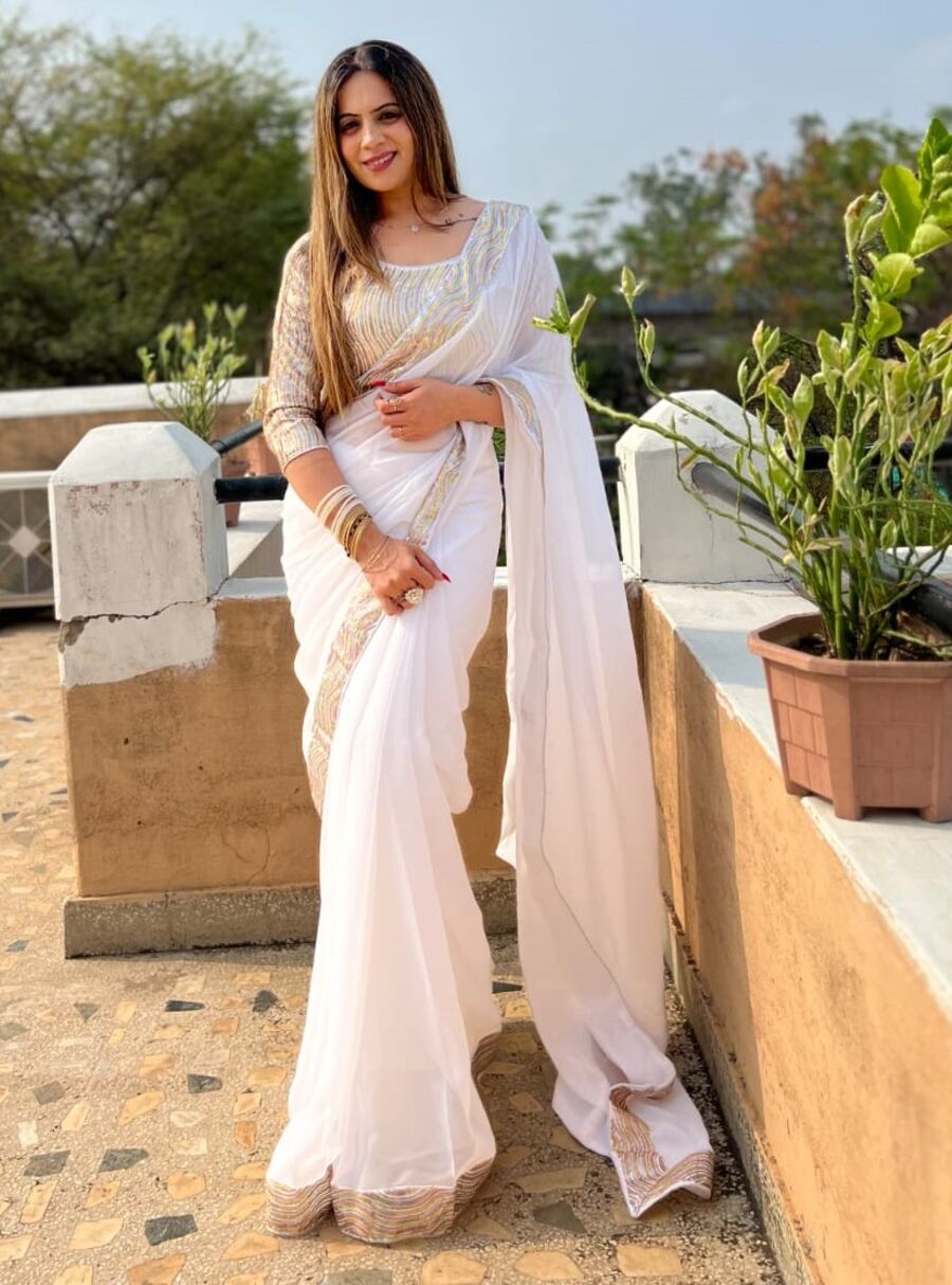 @LATEST GEORGETTE SEQUENCE AND LACE WITH PIPING WORK SAREE WITH UNSTITCHED BLOUSE PARTY WEAR WHOLESALE PRICE ETHNIC GARMENT (10)