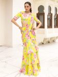 NEW ARRIVAL GEORGETTE DIGITAL PRINT WORK LEHENGA SAREE AND BLOUSE WITH ATTACHED DUPATTA YELLOW