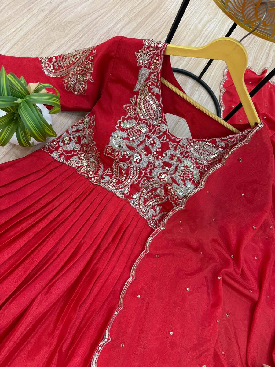 ATTRACTIVE AL CHINON EMBROIDERY WORK GOWN WITH DUPATTA PARTY WEAR WHOLESALE PRICE ETHNIC GARMENT (1)