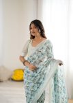 ATTRACTIVE BRIGHT MOSS SATIN PRINTED WORK SAREE WITH UNSTITCHED BLOUSE DAILY WEAR WHOLESALE PRICE ETHNIC GARMENT (9)