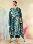 ATTRACTIVE COTTON EMBROIDERY WORK TOP BOTTOM WITH DUPATTA GREEN