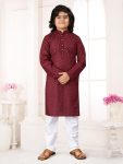 ATTRACTIVE COTTON RAYON CHIKANKARI WORK KID'S KURTA PAYJAMA BROWN