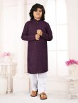 ATTRACTIVE COTTON RAYON CHIKANKARI WORK KID'S KURTA PAYJAMA WINE