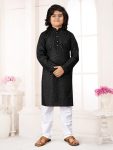 ATTRACTIVE COTTON RAYON CHIKANKARI WORK KID'S KURTA PAYJAMA BLACK