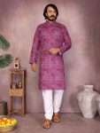 ATTRACTIVE COTTON SEQUENCE WORK AND PRINT WORK KURTA WITH PAYJAMA PINK