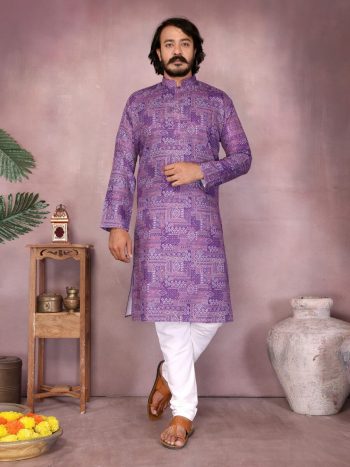 ATTRACTIVE COTTON SEQUENCE WORK AND PRINT WORK KURTA WITH PAYJAMA PURPLE