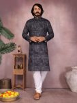 ATTRACTIVE COTTON SEQUENCE WORK AND PRINT WORK KURTA WITH PAYJAMA BLACK