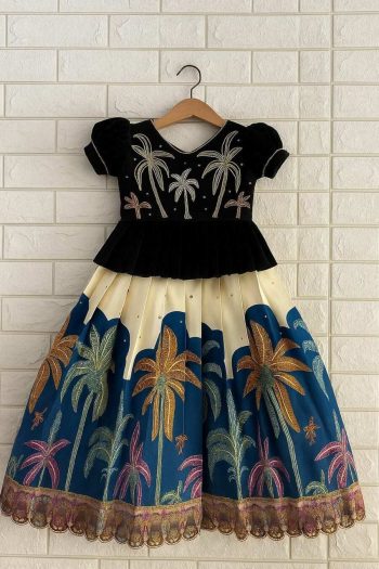 ATTRACTIVE GEORGETTE EMBROIDERY SEQUENCE WORK KID'S TOP  LEHENGA BLUE