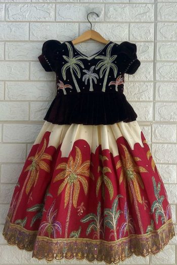ATTRACTIVE GEORGETTE EMBROIDERY SEQUENCE WORK KID'S TOP  LEHENGA RED