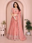 ATTRACTIVE GEORGETTE EMBROIDERY WORK LEHENGA CHOLI WITH DUPATTA PEACH