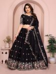 ATTRACTIVE GEORGETTE EMBROIDERY WORK LEHENGA CHOLI WITH DUPATTA BLACK