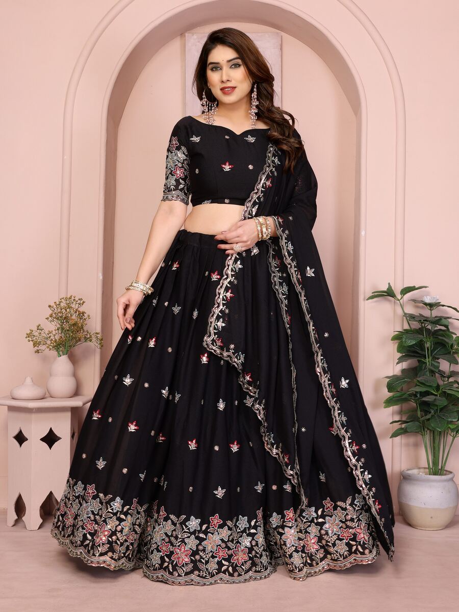 ATTRACTIVE GEORGETTE EMBROIDERY WORK LEHENGA CHOLI WITH DUPATTA WEDDING WEAR WHOLESALE PRICE ETHNIC GARMENT (16)