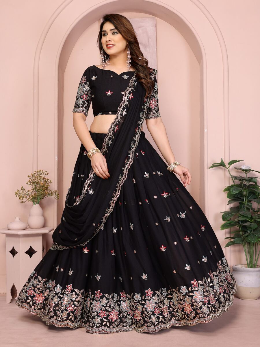 ATTRACTIVE GEORGETTE EMBROIDERY WORK LEHENGA CHOLI WITH DUPATTA WEDDING WEAR WHOLESALE PRICE ETHNIC GARMENT (20)