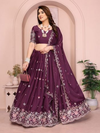 ATTRACTIVE GEORGETTE EMBROIDERY WORK LEHENGA CHOLI WITH DUPATTA WINE
