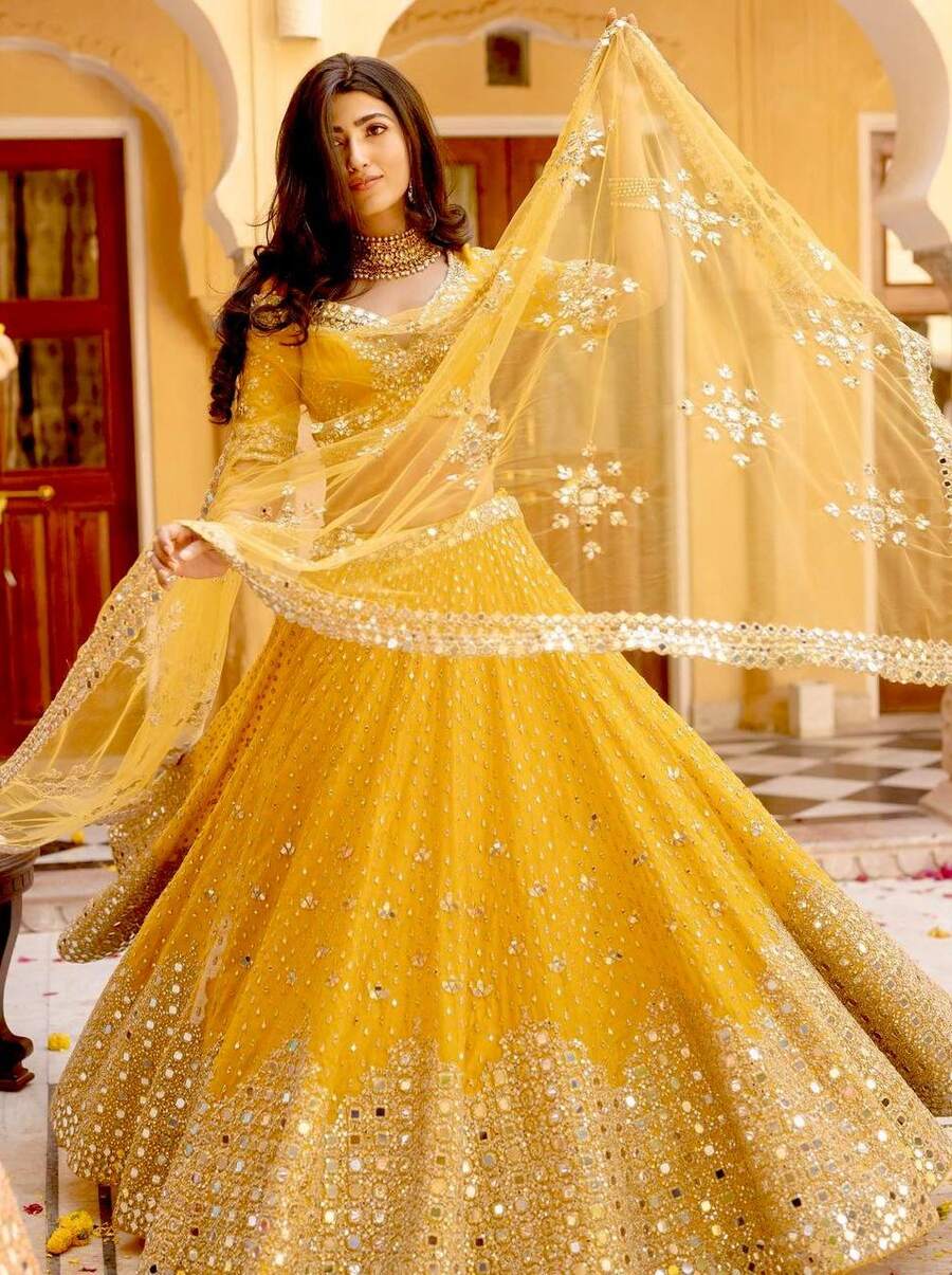 ATTRACTIVE GEORGETTE PAPER MIRROR WORK LEHENGA CHOLI WITH DUPATTA WEDDING WEAR WHOLESALE PRICE ETHNIC GARMENT (2)
