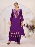 ATTRACTIVE RAYON THREAD AND REAL MIRROR WITH TASSELS AND FANCY LACE WORK CO-ORD SET PURPLE