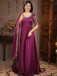 ATTRACTIVE SPACE SILK EMBROIDERY WORK GOWN WITH DUPATTA WINE