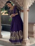 ATTRACTIVE VICHITRA SILK EMBROIDERY THREAD & SEQUENCE WORK LEHENGA CHOLI WITH DUPATTA  PURPLE