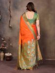 DESIGNER BANARASI SILK COPPER ZARI FLOWER MOTIFS & WOVEN BORDER WORK SAREE WITH UNSTITCHED BLOUSE FESTIVE WEAR WHOLESALE PRICE ETHNIC GARMENT (9)