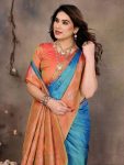 DESIGNER BANARASI SILK COPPER ZARI FLOWER MOTIFS & WOVEN BORDER WORK SAREE WITH UNSTITCHED BLOUSE FESTIVE WEAR WHOLESALE PRICE ETHNIC GARMENT (19)