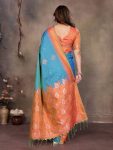 DESIGNER BANARASI SILK COPPER ZARI FLOWER MOTIFS & WOVEN BORDER WORK SAREE WITH UNSTITCHED BLOUSE FESTIVE WEAR WHOLESALE PRICE ETHNIC GARMENT (19)