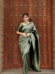 DESIGNER BANARASI SOFT SILK GOLD ZARI WEAVING WORK SAREE WITH UNSTITCHED BLOUSE GREEN