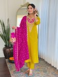 DESIGNER BSY VISCOSE SEQUENCE CODING EMBROIDERY WORK TOP BOTTOM WITH DUPATTA YELLOW