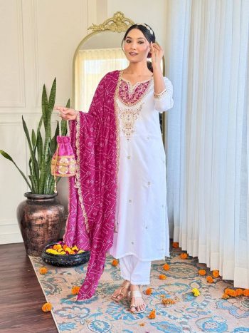DESIGNER BSY VISCOSE SEQUENCE CODING EMBROIDERY WORK TOP BOTTOM WITH DUPATTA WHITE