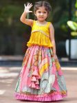 DESIGNER CHINON EMBROIDERY AND PRINT WORK KID'S TOP LEHENGA YELLOW