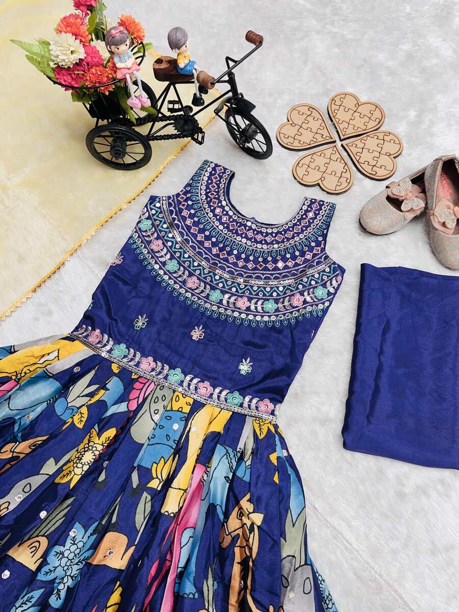 DESIGNER CHINON EMBROIDERY SEQUENCE WORK WITH PRINTED WORK KID'S GOWN WITH DUPATTA FESTIVE WEAR WHOLESALE PRICE ETHNIC GARMENT (7)