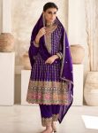 DESIGNER CHINON SEQUENCE & CODING EMBROIDERY WORK TOP BOTTOM WITH DUPATTA PURPLE