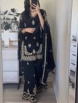 DESIGNER CHINON SEQUENCE EMBROIDERY WORK TOP PALAZZO WITH DUPATTA BLACK