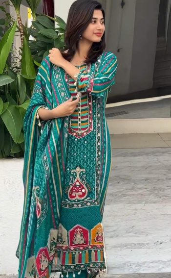 DESIGNER CHINON SILK DIGITAL PRINT WITH REAL MIRROR HAND WORK TOP BOTTOM WITH DUPATTA RAMA